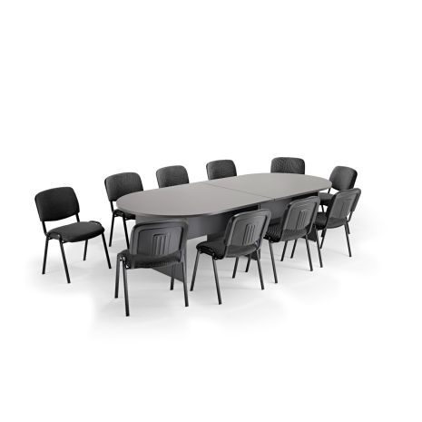 Graphite Grey Executive Modular Boardroom Table And Black Side Chairs - Seats 8-16