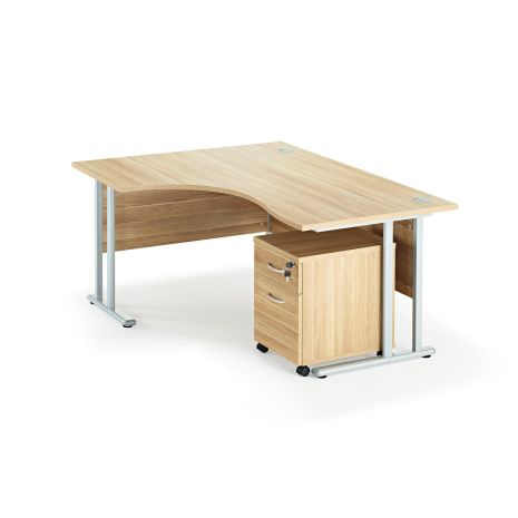 American Light Oak Curved Cantilever Office Desk with Mobile Pedestal