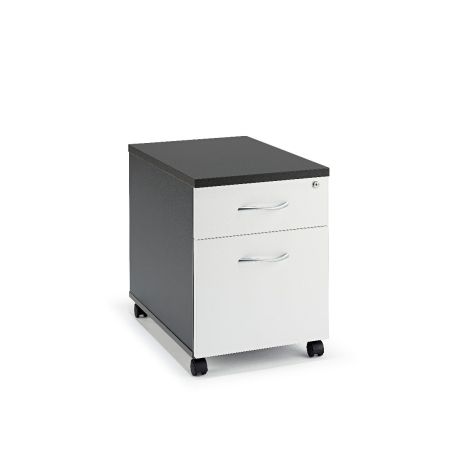 Graphite Grey and White Under Desk Mobile Pedestal with Silver Handles