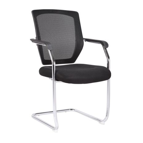 Medium Back Mesh Cantilever Chair with Chrome Frame - Black Side View