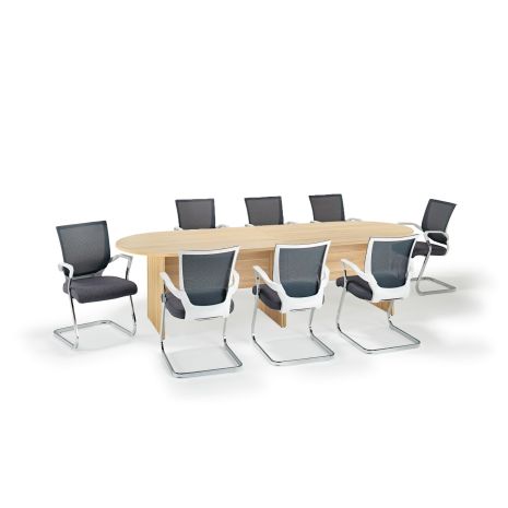 Modern American Light Oak Rectangular Boardroom Table with Grey and White Cantilever Chairs Bundle