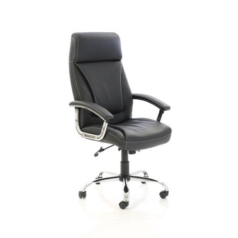 Executive Modern Office Swivel Chair with Contrasting Stitching - Black Leather Front View