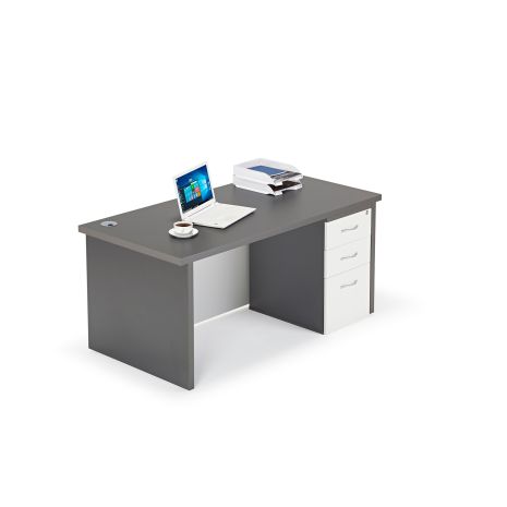Premium Graphite Grey Straight Office Desk, with Full Modesty Panel and Desk High Pedestal