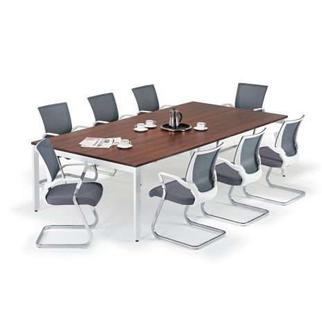 Walnut Executive Bench Style Tables & Grey And White Mesh Cantilever Chair Bundle - Seats 8-20