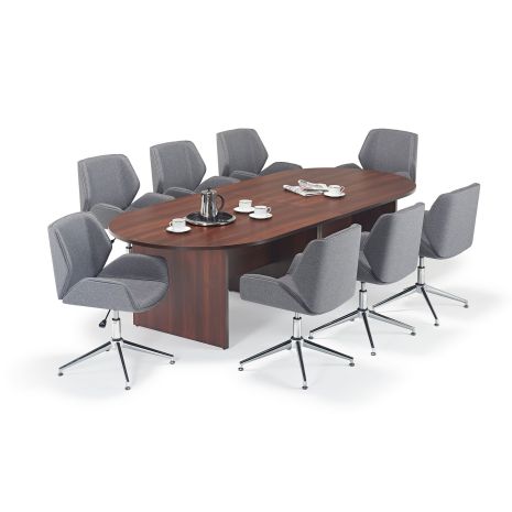 Walnut Executive Modular Boardroom Table & Grey Designer Chair Bundle - Seats 8 - 16