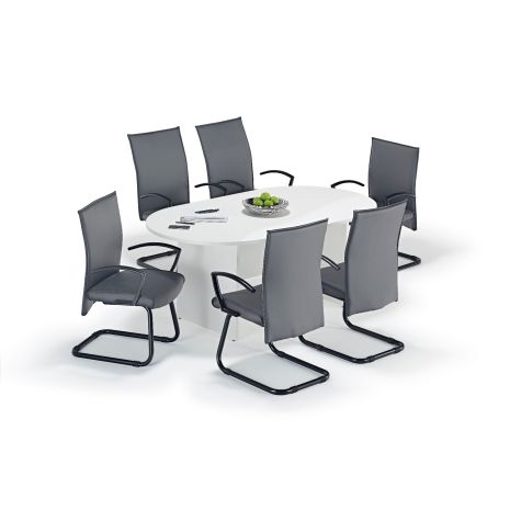 White Executive Boardroom Table and Grey Modern Cantilever Chairs