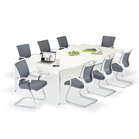 White Executive Bench Style Tables With Grey And White Cantilever Chair Bundle - Seats 8-20