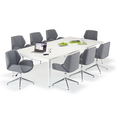 White Executive Bench Style Tables & Grey Boss Design Kruze Inspired Chair Bundle