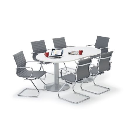 White Boardroom Table Trumpet Bases & Grey Charles Eames Style Chairs - W1800mm Trumpet Base Table and Chairs