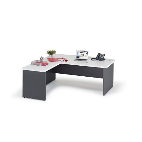 White Premium Executive Bow Fronted Desk, Graphite Grey Legs With Universal Return