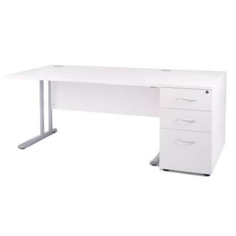 White Cantilever Office Desk with Desk High Pedestal
