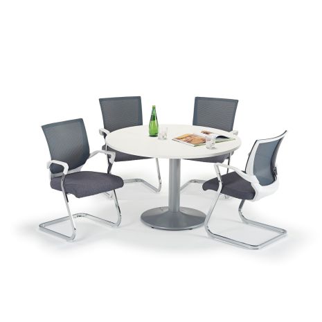 White Circular Office Table And Trumpet Base With Grey And White Cantilever Chairs Bundle