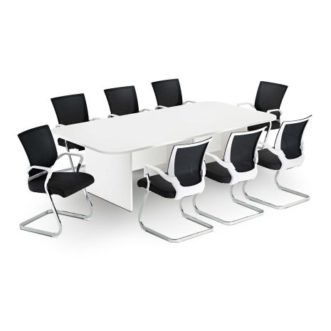 Modern White Rectangular Boardroom Table with Black and White Cantilever Chair Bundle