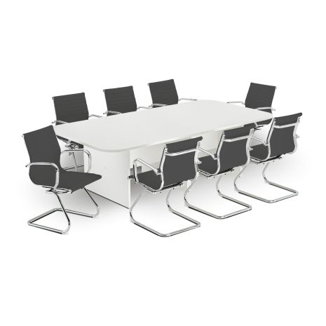 Modern White Rectangular Boardroom Table with Black Eames Style Leather Boardroom Chair Bundle