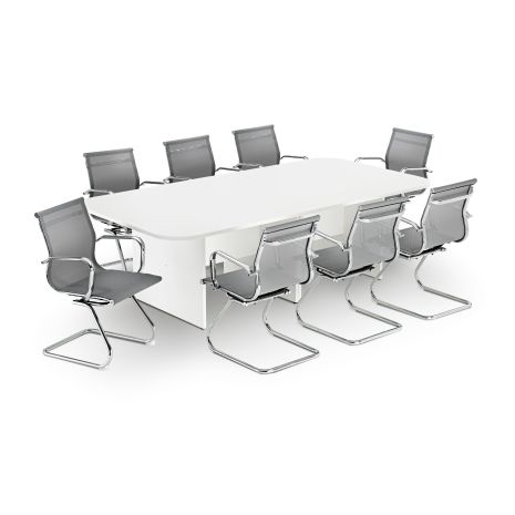 Modern White Rectangular Boardroom Table with Grey Mesh Cantilever Chair Bundle