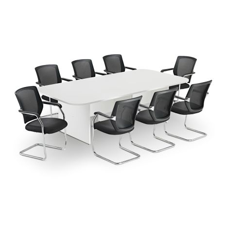 Modern White Rectangular Boardroom Table with Black Medium Back Mesh Cantilever Chair Bundle