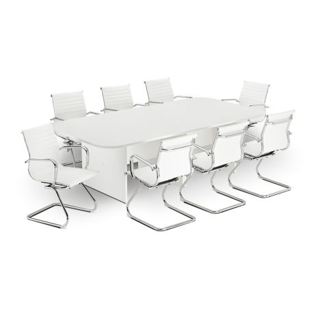 Modern White Rectangular Boardroom Table with White Eames Style Leather Boardroom Chair Bundle