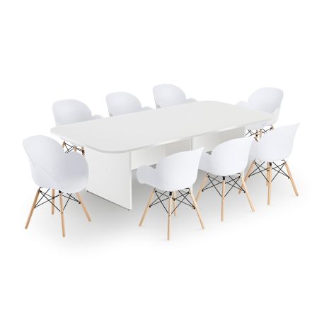 Modern White Rectangular Boardroom Table with Stylish Shoreditch White Tub Chairs