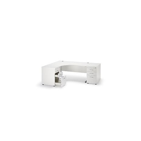Curved White Cantilever Office Desk and 2 Desk High Pedestals Bundle