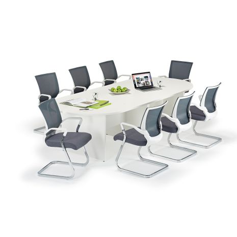 White Executive Modular Boardroom Table And Grey And White Chairs Bundle - Seats 8-16