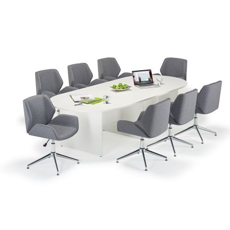 White Modular Boardroom Table With Grey Designer Chair Bundle - Seats 8-16