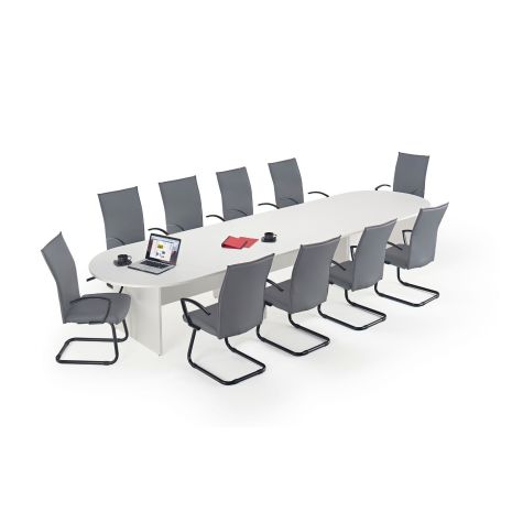 White Modular Boardroom Table and Grey Modern Cantilever Chairs - Seats 8-16