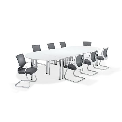 White Modular Boardroom Table on Chrome Legs with Grey and White Chairs Bundles