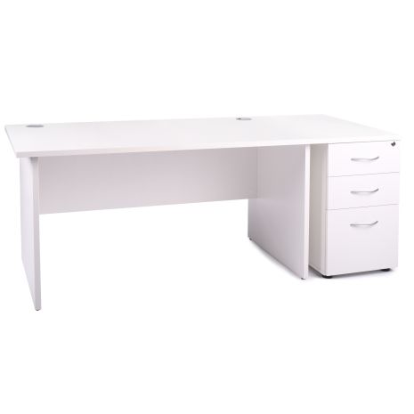 White Panel End Office Desk with Desk High Pedestal