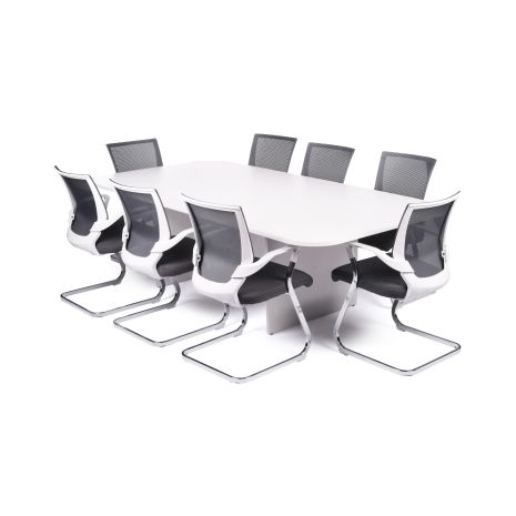 Modern White Rectangular Boardroom Table with Grey And White Cantilever Chair Bundle