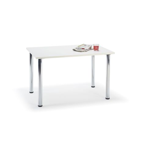 White Office Table with Chrome Legs - Side View