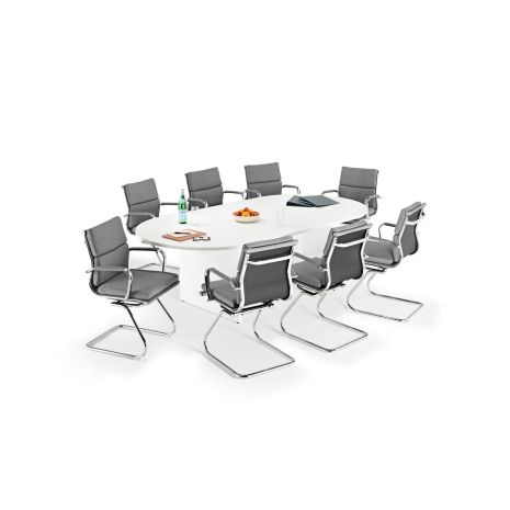 White Executive Boardroom Table and Charles Eames Inspired Grey Fabric Soft Pad Cantilever Chairs